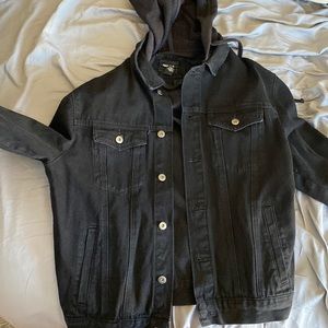 Forever 21 size medium Jean jacket black with hoodie